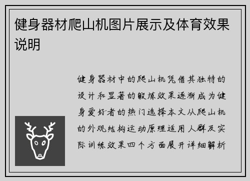 健身器材爬山机图片展示及体育效果说明